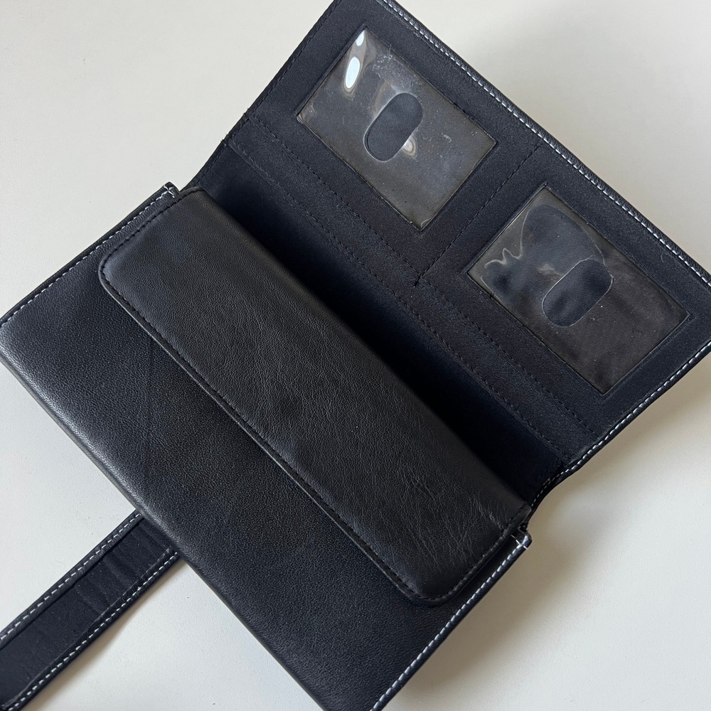 Black Genuine Leather Wallet Organizer Clutch Checkbook Holder - Picture 3 of 10